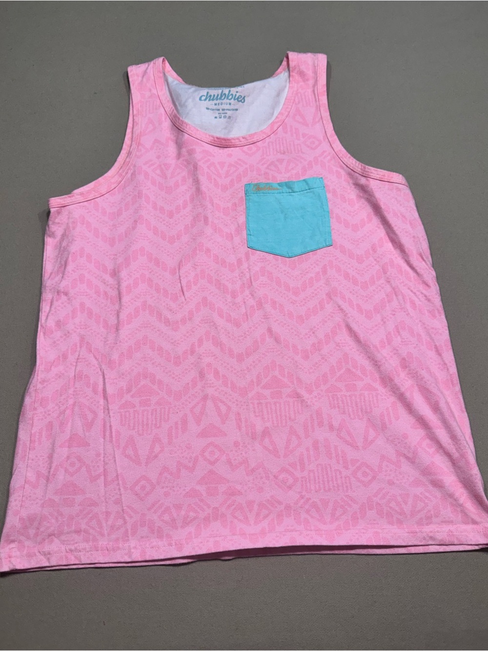 chubbies men’s Pink Tank with Aqua Chest Pocket